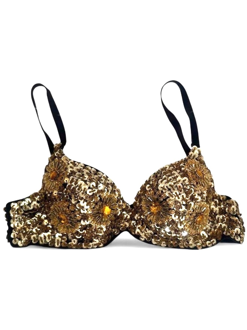 Gold Sequin Floral Embellished Push-Up Bram